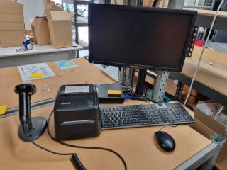 HP EliteDesk W/ Monitor, Label Printer, Barcode Scanner