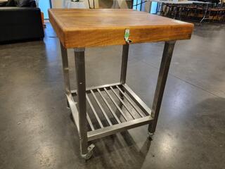 Mobile Cutting Board Table w/ Stainless Steel Frame