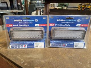 2x Hella Marine Sea Hawk XL Black LED Deck Floodlights, New