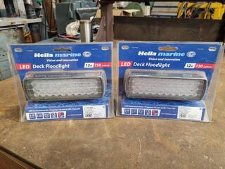 2x Hella Marine Sea Hawk XL Black LED Deck Floodlights, New