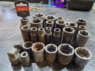 26x Assorted Impact Sockets, 1/2" Drive