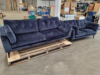3-Seater & 2-Seater Matching Velvet Navy Sofa Couchs by Violino