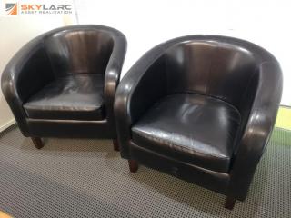 2x Black Vinyl Padded Chairs for Office Reception or Home Lounge