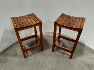 2 x Varnished Wooden Bar Stools