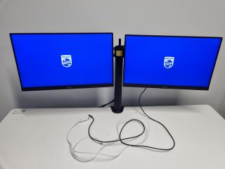 2x Philips 22" Full HD LED Monitors w/ Dual Monitor Desk Stand