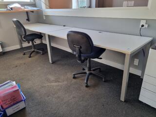 2x Modetn Office Tables w/ 2x desk chairs