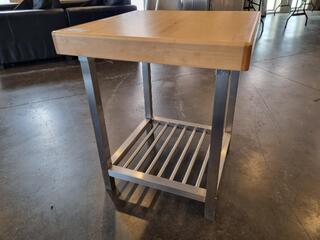 Wood Cutting Board Table w/ Stainless Steel Frame