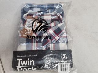 Swandri Men's Egmont Brushed Cotton Shirts, Twin Pack, Size 2XL