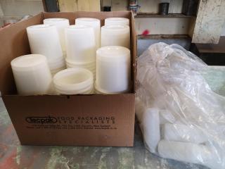154x White Plastic Tubs & 33x Plastic Bottles
