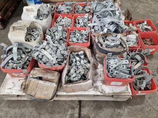 Pallet of Assorted Brackets, Pipe Hangers, Clamps, & More
