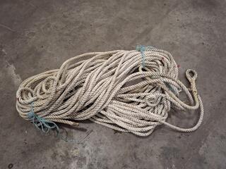 White braided synthetic rope with thimble eye splice