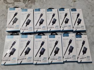 12x USB Type-C Male to USB Type-A Female Cables, 1.2m Lengths