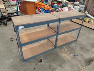 Metal frame shelving unit with wooden shelves