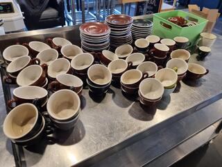 Assorted Ceramic Cafe Coffee Cups w/ Saucers