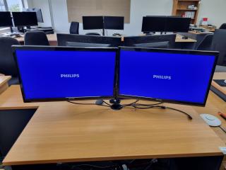 2x Philips 24" LED FHD Monitors w/ Dual Monitor Desk Stand