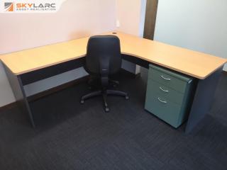 Office L-Shape Corner Workstation Desk w/ Mobile Drawer & Chair