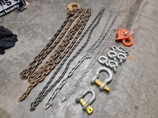Assorted Lefting Chains, Bow & D Shackles, Eyes, & More