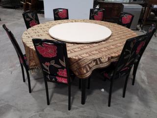Large 1800mm Diameter Round Restaunt Table w/ 8x Chairs