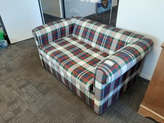 Plaid Fabric Two Person Office Couch