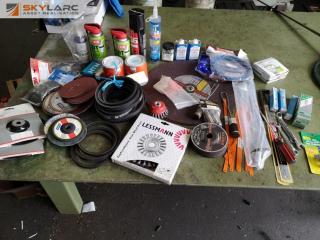 Lot of Sanding Disks, Belts, Saw Blades, Tools, & More