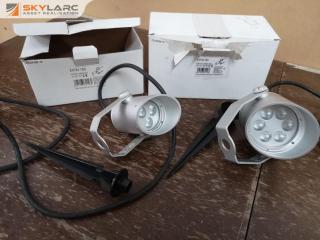 2x Halcyon Aluminium Outdoor Spiked In Ground LED Lights, New