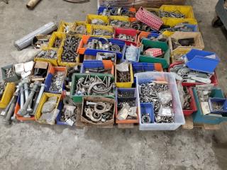 Pallet of Assorted Fastening Hardware, Clamps, Brackets, & More