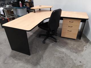 L-Shaped Office Corner Desk Workstation w/ Chair & Mobile