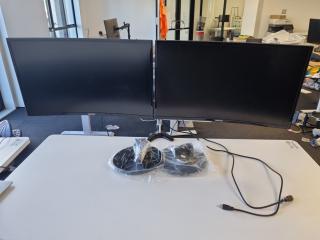 2x Samsung 27" Full HD Curved LED Monitors w/ Dual Monitor Stand