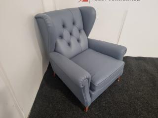 English Style Wingback Chair  - Leather (Navy Blue)