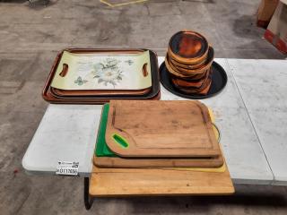 Large Assortment of Serving Trays/Platters and Cutting Boards