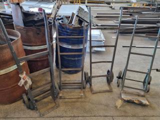4x Vintage Workshop Sackbarrel 2-Wheel Trollies