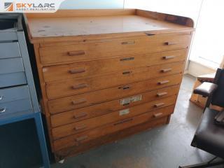 Vintage Wood Map Plan or Artwork Art Paper Storage Drawer