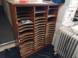 Vintage Office Wooden A4 Storage Rack Shelf Unit