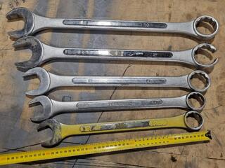 5x Large Combination Spanner Wrenches, 34mm to 50mm Sizes