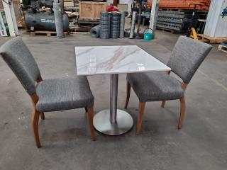 Modern Faux Marble Top Cafe Table w/ 2x Chairs