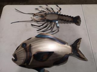 Steel Fish & Shrimp Wall Art by Adam Styles