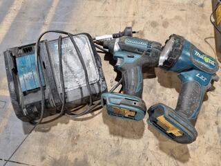 Makita Cordless 18V Impact Driver, Light, & Charger