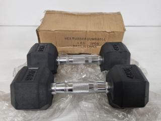 2x 4kg Hexagonal Dumbells, New