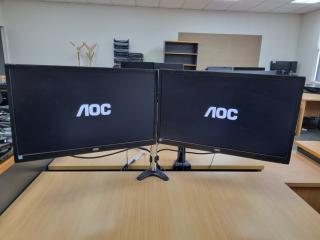 2x AOC 24" LED FHD Monitors w/ Dual Monitor Stand