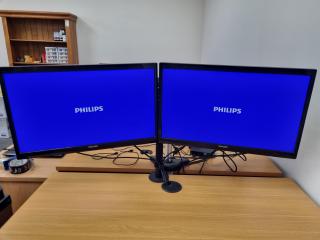 2x Philips 24" LED FHD Monitors w/ Dual Monitor Stand