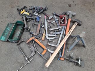 Assorted Tools, Clamps, Sledges, & More