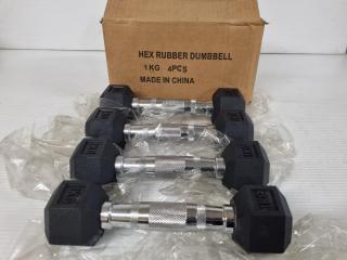 4x 1kg Hexagonal Dumbells, New