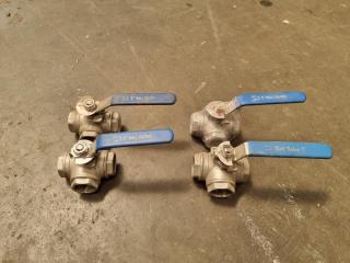 4x 1" 316 Stainless Steel T-Junction Ball Valves