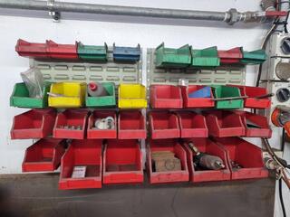 2x Wall mounting Hook Racks w/ Plastic Maxi Bins & Contents