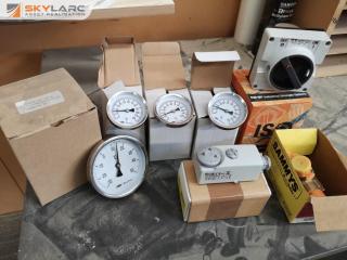 Assorted Industrial Temperature Gauges + Electrical Switch & More