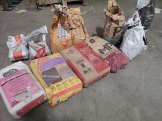 Assorted Lot of Tile Mortar, Binder, Adhesive Powder, Full & Partial Bags