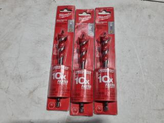 3x Milwaukee 22mm Self Feeding Wood Bits, New