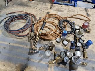 Assorted Welding Regulators, Hoses, Torches